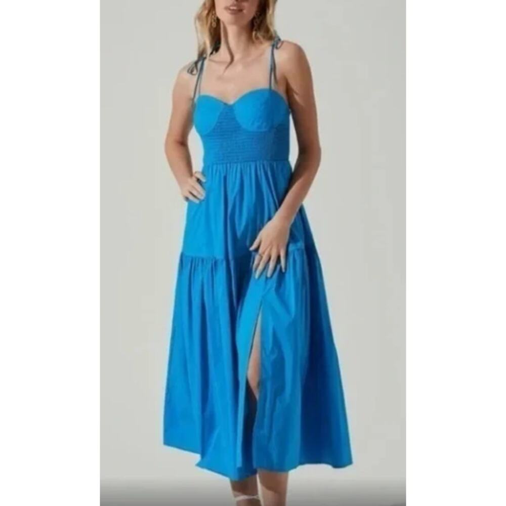 Astr The Label Dress Blue Bustier Smocked Tiered Maxi Sundress Summer Boho